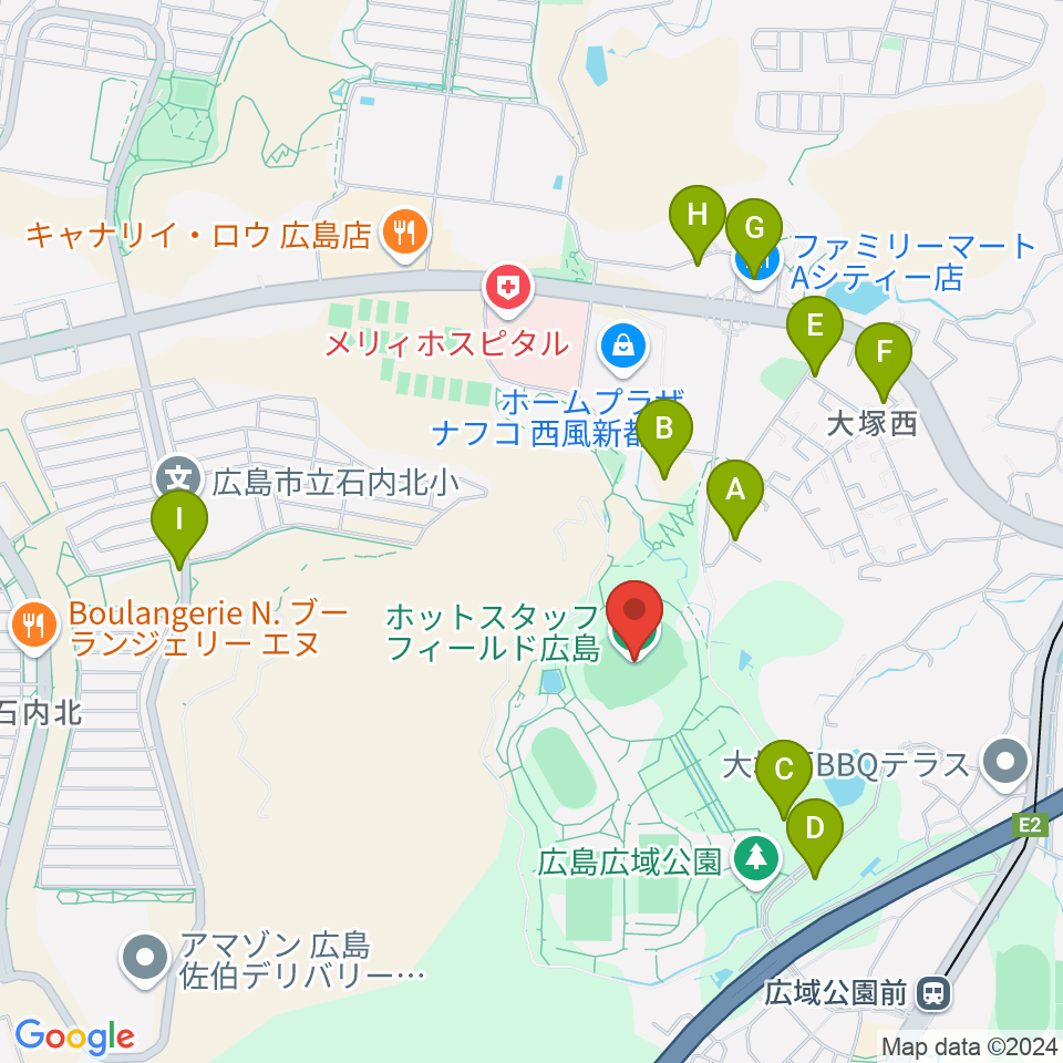 ホットスタッフフィールド広島周辺の駐車場・コインパーキング一覧地図