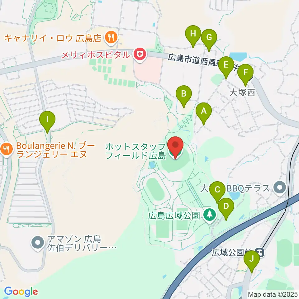 ホットスタッフフィールド広島周辺の駐車場・コインパーキング一覧地図