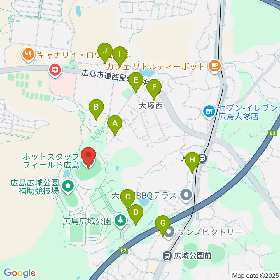 ホットスタッフフィールド広島周辺の駐車場・コインパーキング一覧地図