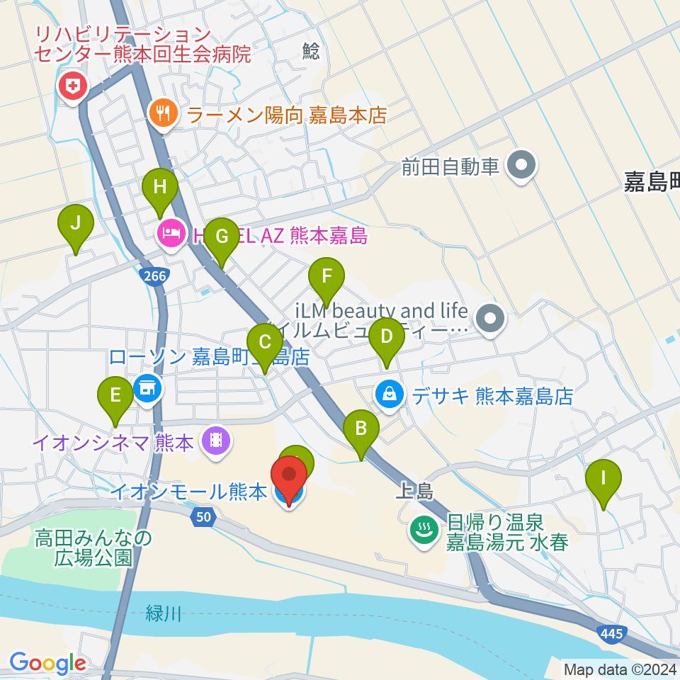 JEUGIAカルチャーセンター イオンモール熊本周辺の駐車場・コインパーキング一覧地図