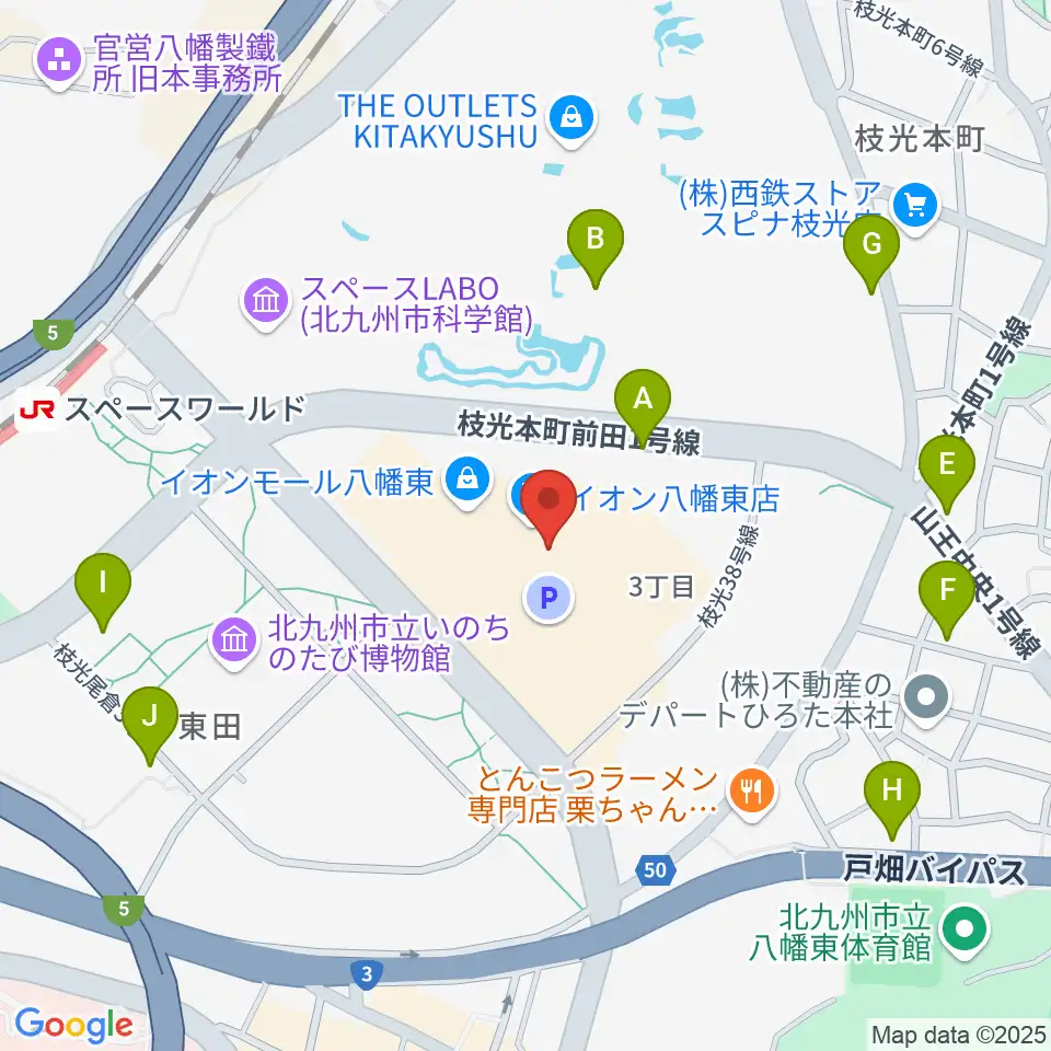 JEUGIAカルチャーセンター イオンモール八幡東周辺の駐車場・コインパーキング一覧地図