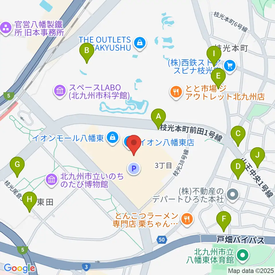 JEUGIAカルチャーセンター イオンモール八幡東周辺の駐車場・コインパーキング一覧地図