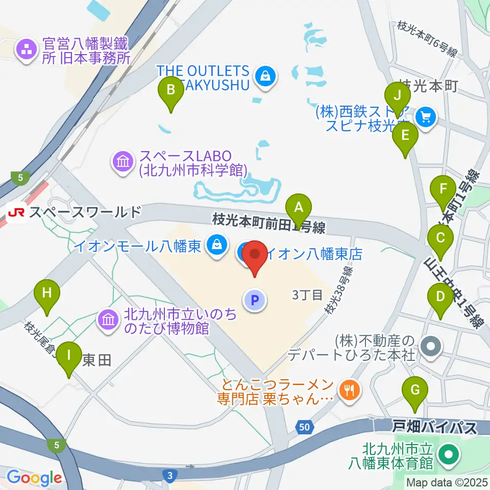 JEUGIAカルチャーセンター イオンモール八幡東周辺の駐車場・コインパーキング一覧地図