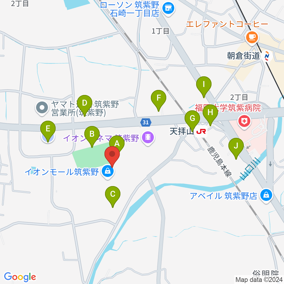 JEUGIAカルチャーセンター イオンモール筑紫野周辺の駐車場・コインパーキング一覧地図