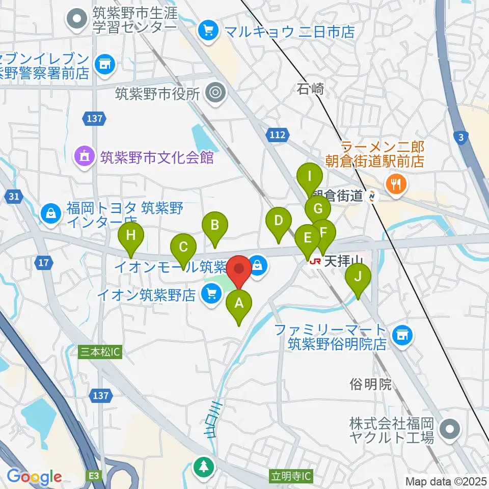 JEUGIAカルチャーセンター イオンモール筑紫野周辺の駐車場・コインパーキング一覧地図