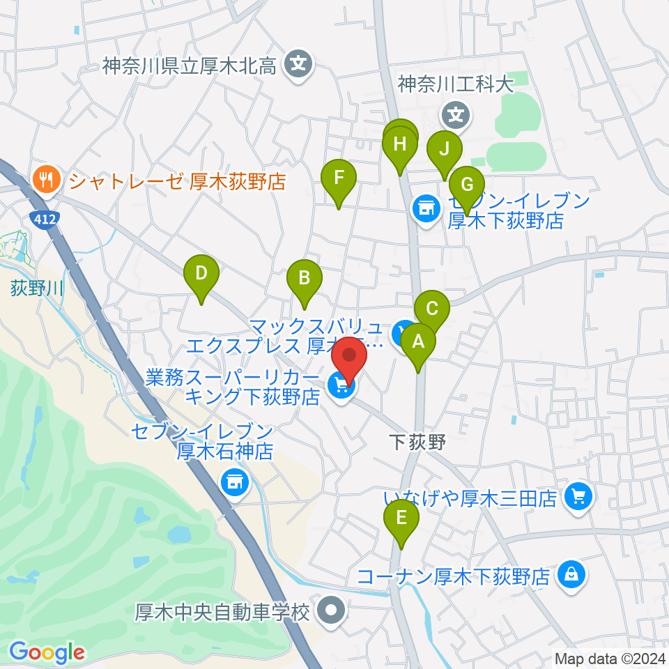 厚木楽器 アミ荻野周辺の駐車場・コインパーキング一覧地図