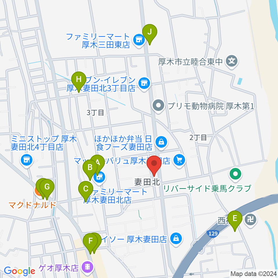 厚木楽器 アミ妻田周辺の駐車場・コインパーキング一覧地図