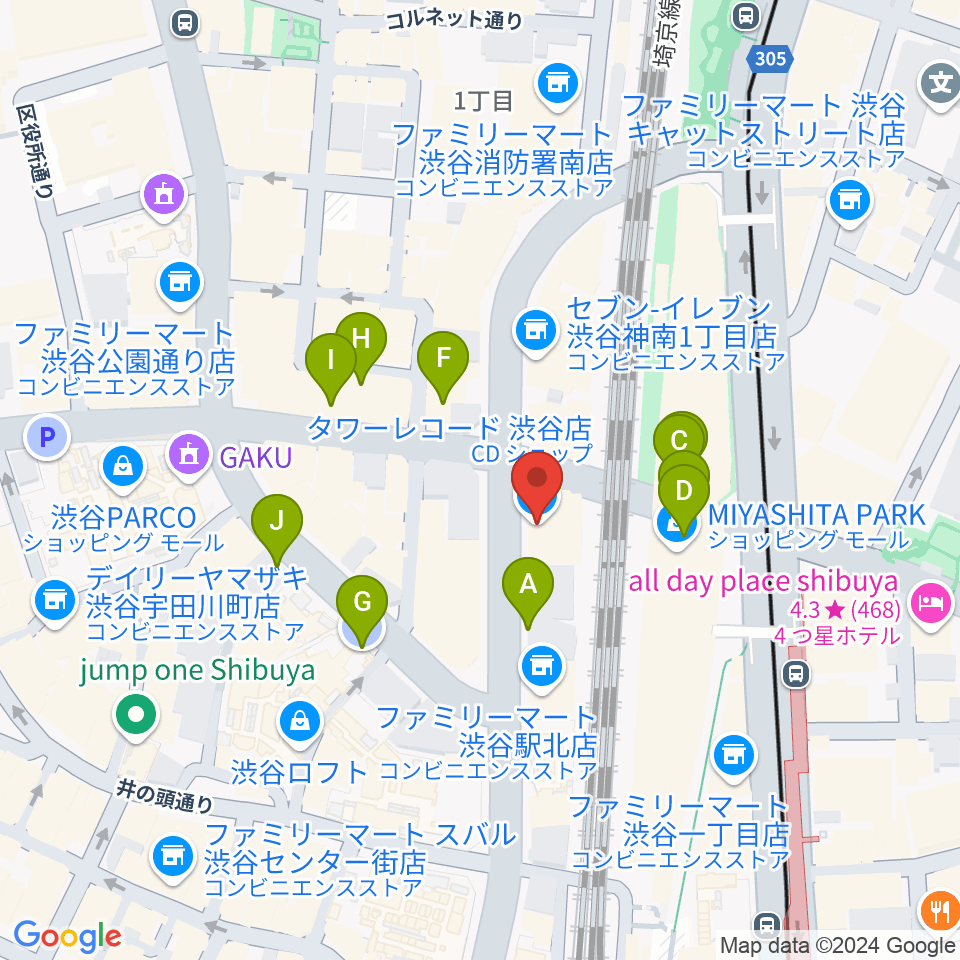 タワーレコード渋谷店周辺の駐車場・コインパーキング一覧地図