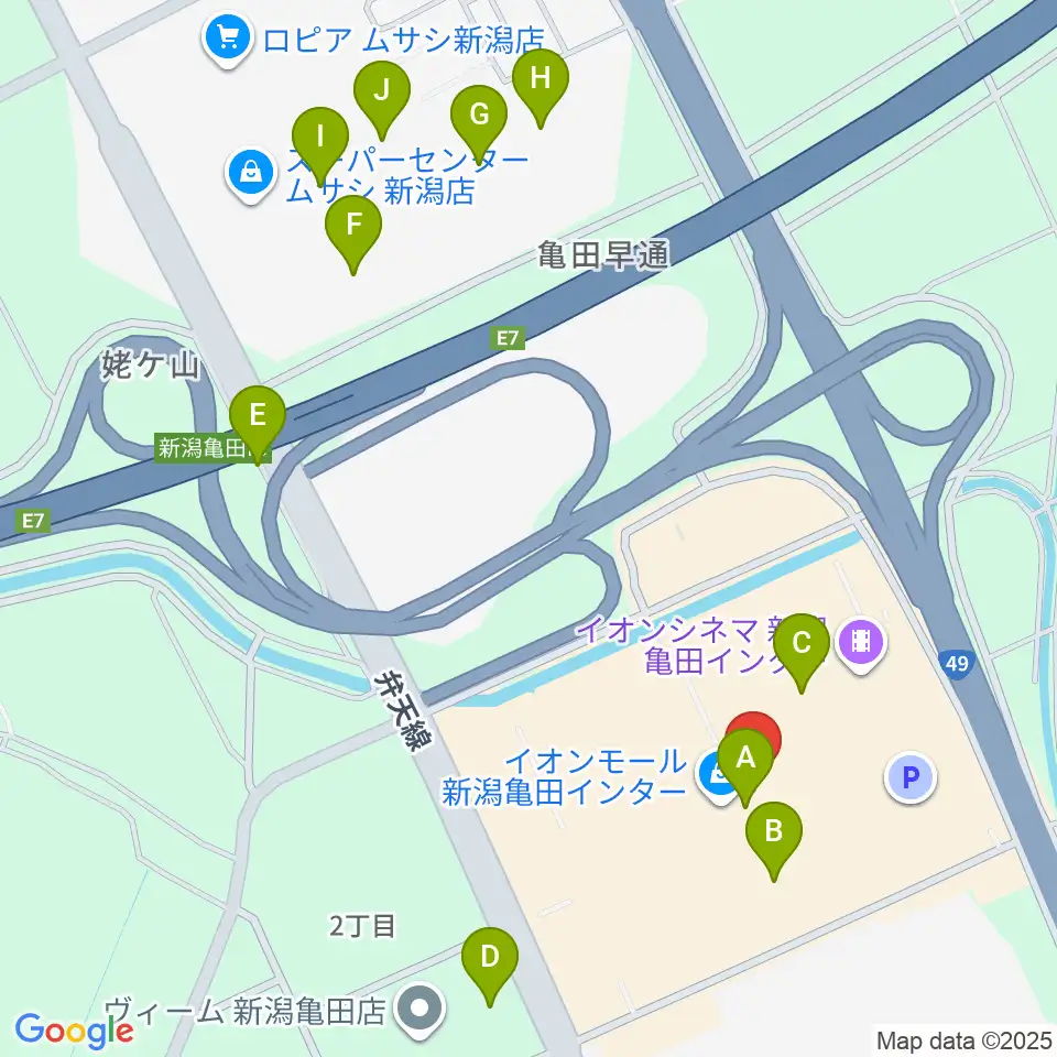 JEUGIAカルチャーセンター イオンモール新潟南周辺の駐車場・コインパーキング一覧地図