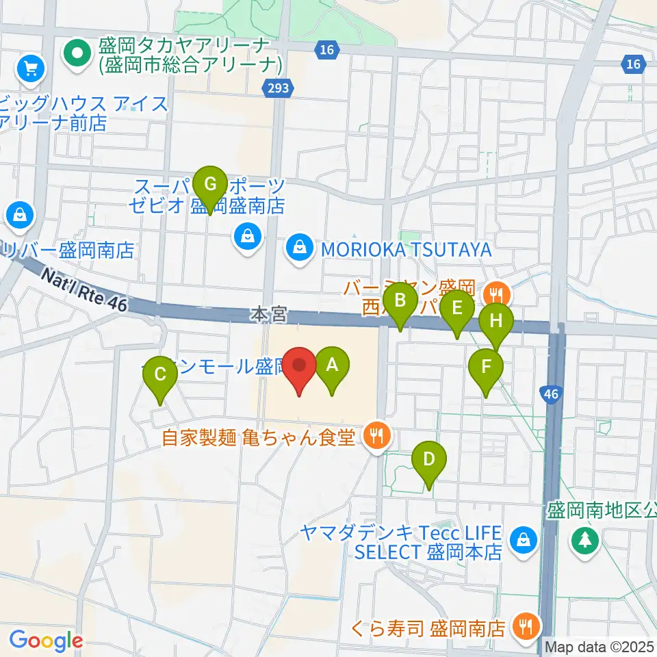 JEUGIAカルチャーセンター イオンモール盛岡南周辺の駐車場・コインパーキング一覧地図