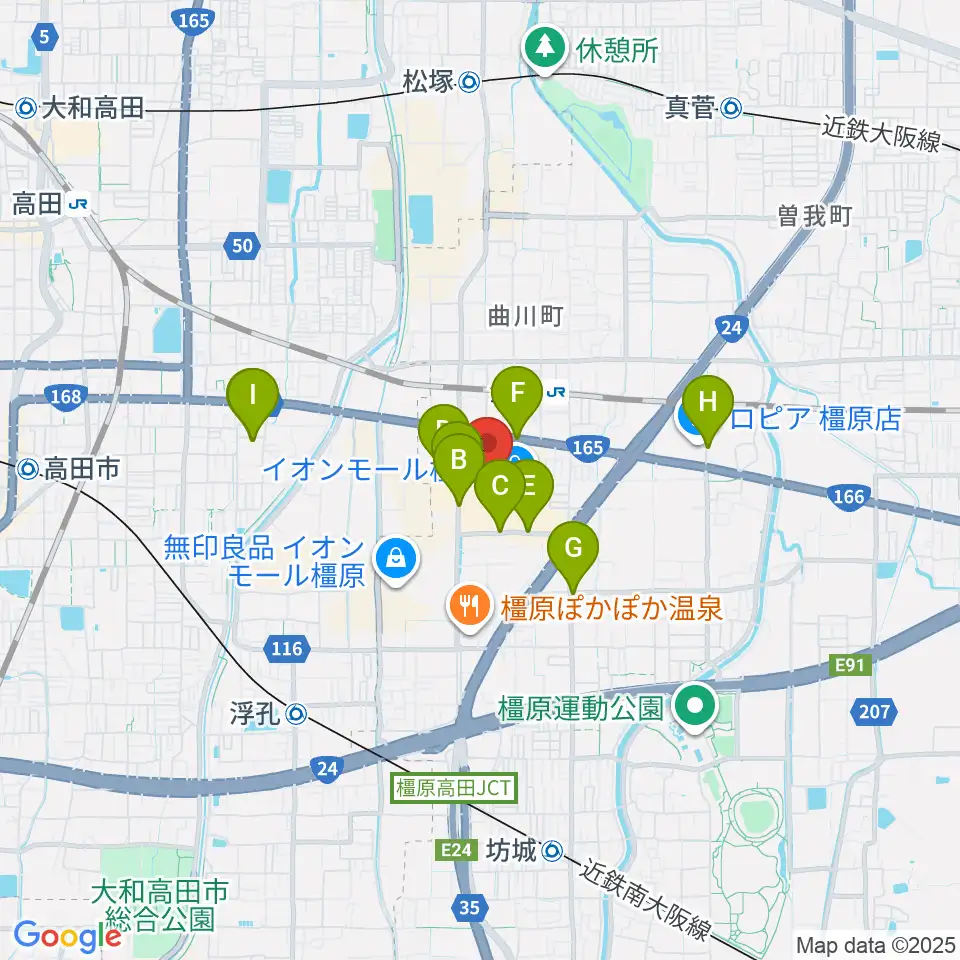 JEUGIAカルチャーセンター イオンモール橿原周辺の駐車場・コインパーキング一覧地図
