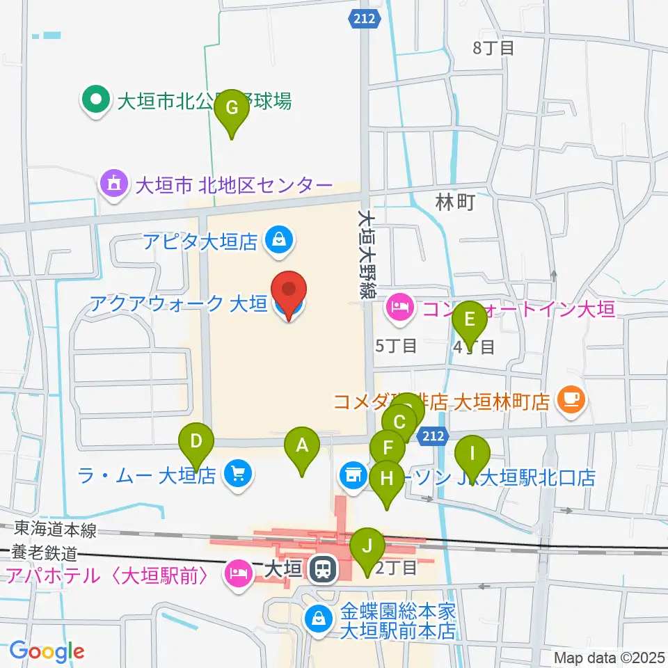 JEUGIAカルチャーセンター アクアウォーク大垣周辺の駐車場・コインパーキング一覧地図