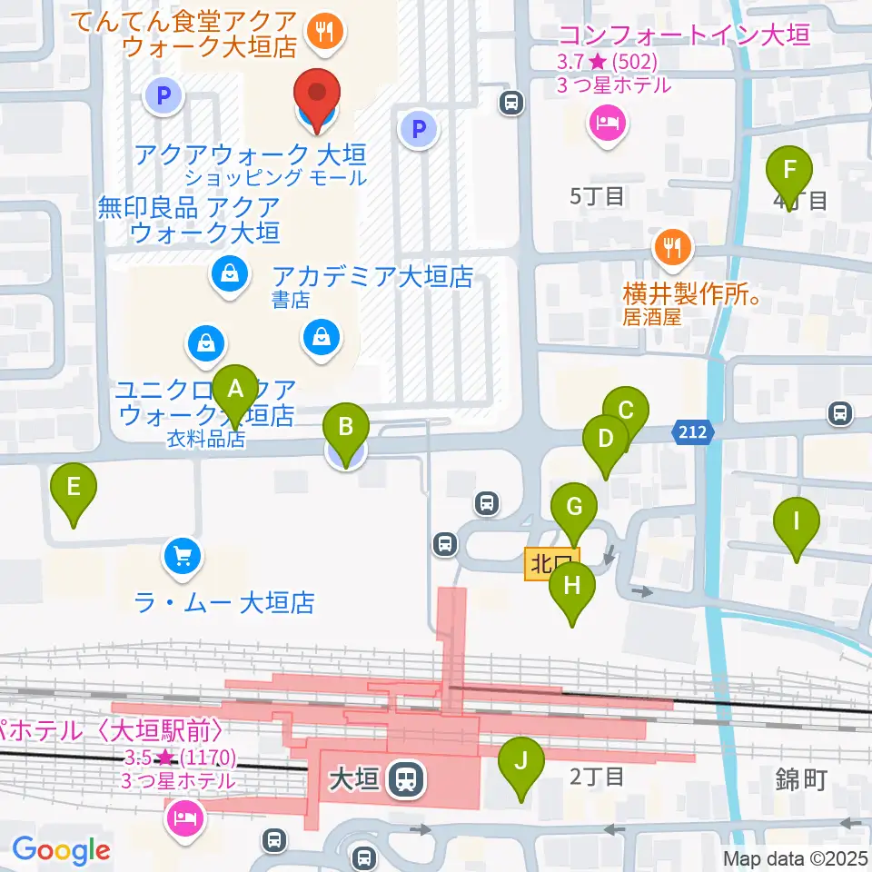 JEUGIAカルチャーセンター アクアウォーク大垣周辺の駐車場・コインパーキング一覧地図