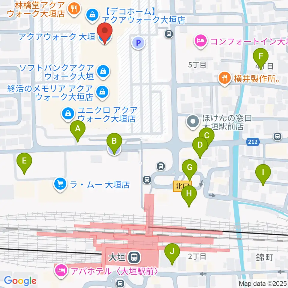 JEUGIAカルチャーセンター アクアウォーク大垣周辺の駐車場・コインパーキング一覧地図
