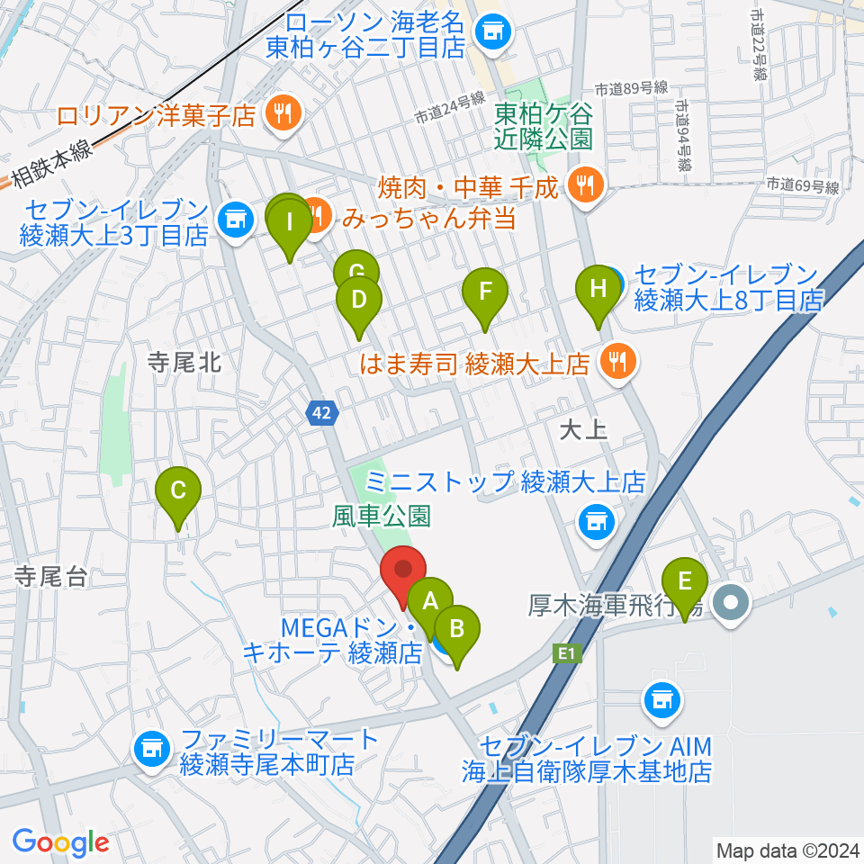 厚木楽器 アミ綾北周辺の駐車場・コインパーキング一覧地図