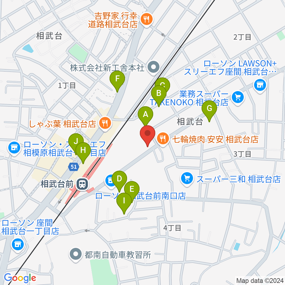 厚木楽器 アミ相武台周辺の駐車場・コインパーキング一覧地図