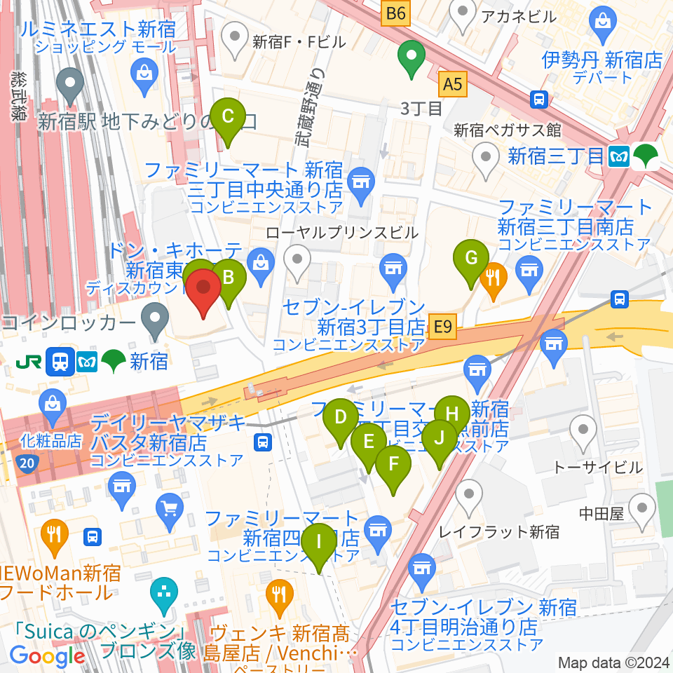 タワーレコード新宿店周辺の駐車場・コインパーキング一覧地図