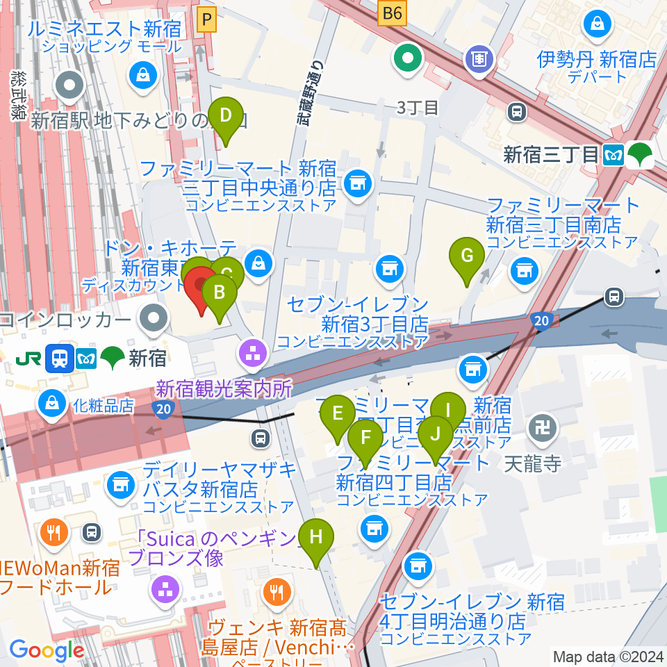 タワーレコード新宿店周辺の駐車場・コインパーキング一覧地図