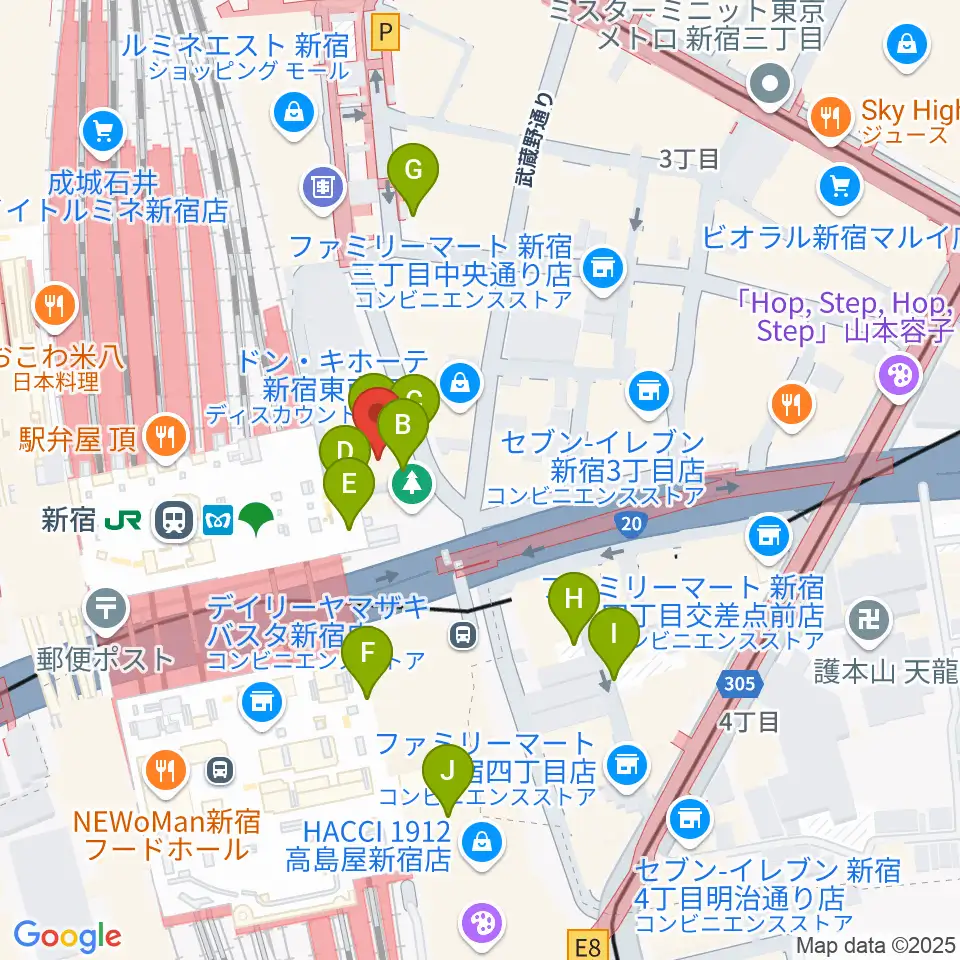 タワーレコード新宿店周辺の駐車場・コインパーキング一覧地図