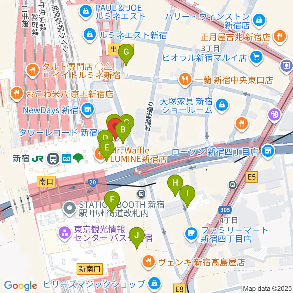 タワーレコード新宿店周辺の駐車場・コインパーキング一覧地図