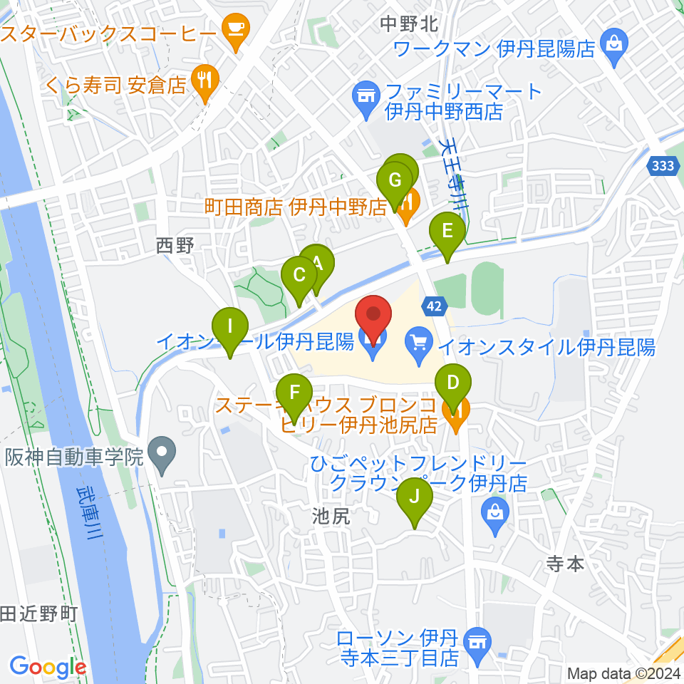 JEUGIAカルチャーセンター イオンモール伊丹昆陽周辺の駐車場・コインパーキング一覧地図