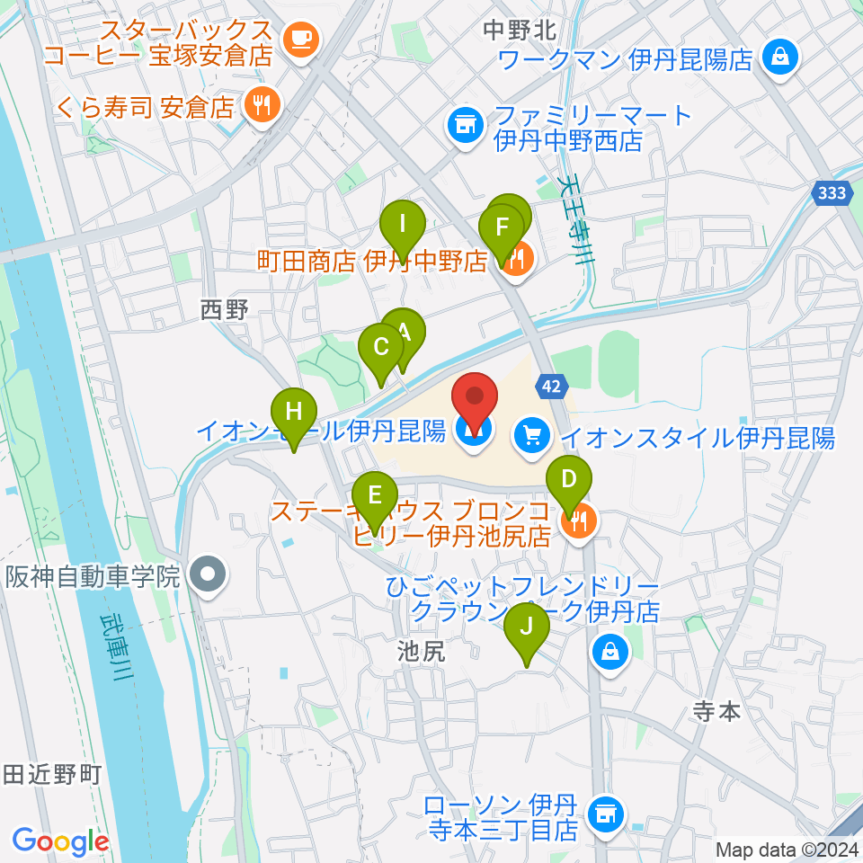 JEUGIAカルチャーセンター イオンモール伊丹昆陽周辺の駐車場・コインパーキング一覧地図