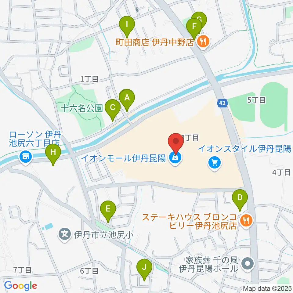 JEUGIAカルチャーセンター イオンモール伊丹昆陽周辺の駐車場・コインパーキング一覧地図