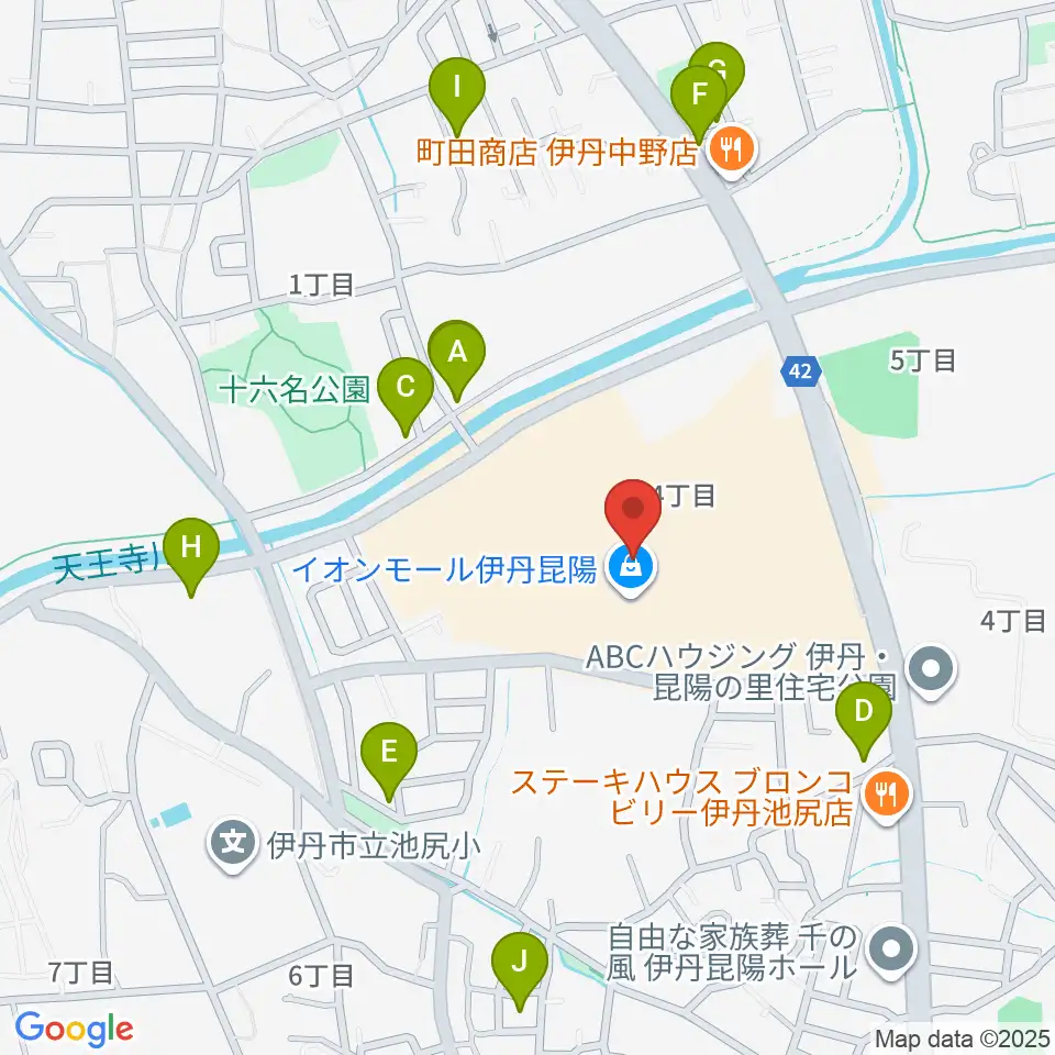 JEUGIAカルチャーセンター イオンモール伊丹昆陽周辺の駐車場・コインパーキング一覧地図