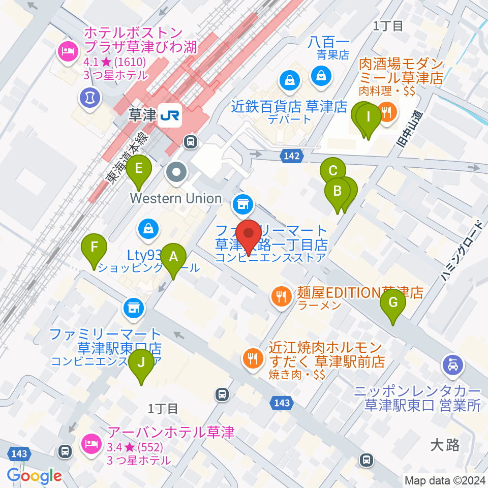 JEUGIAカルチャーセンター くさつ平和堂周辺の駐車場・コインパーキング一覧地図