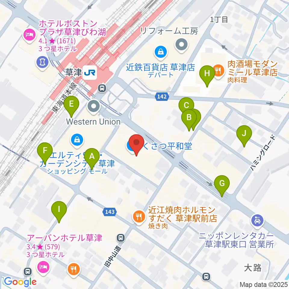 JEUGIAカルチャーセンター くさつ平和堂周辺の駐車場・コインパーキング一覧地図