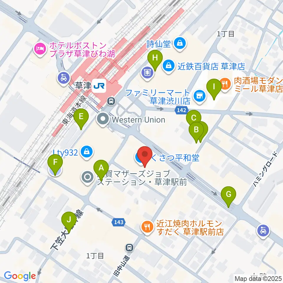 JEUGIAカルチャーセンター くさつ平和堂周辺の駐車場・コインパーキング一覧地図