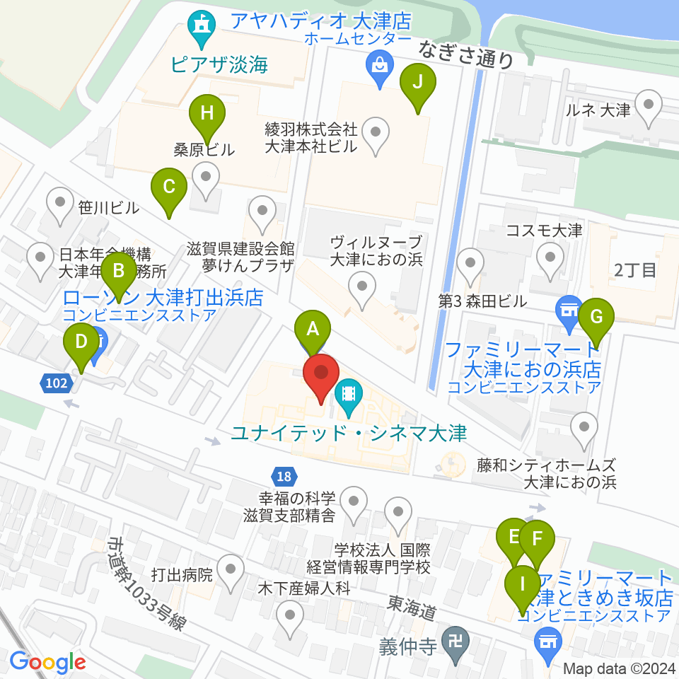JEUGIAカルチャーセンター大津テラス周辺の駐車場・コインパーキング一覧地図