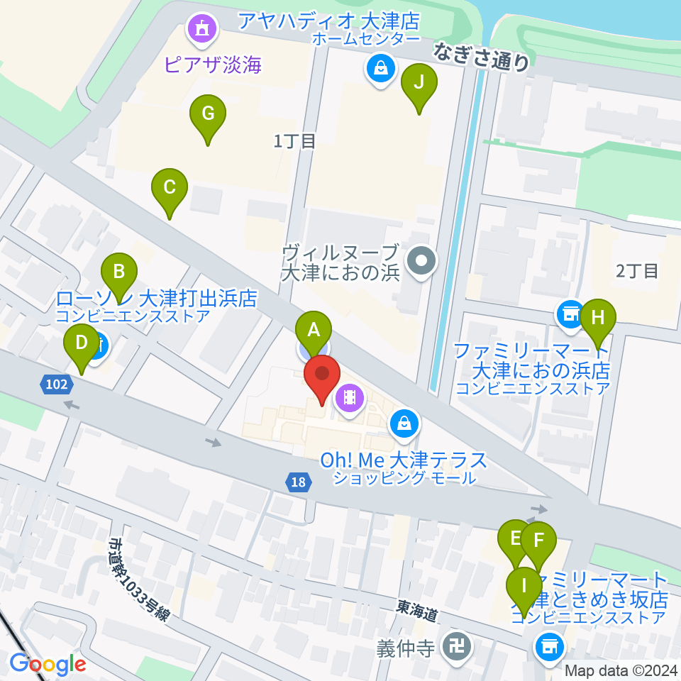 JEUGIAカルチャーセンター大津テラス周辺の駐車場・コインパーキング一覧地図