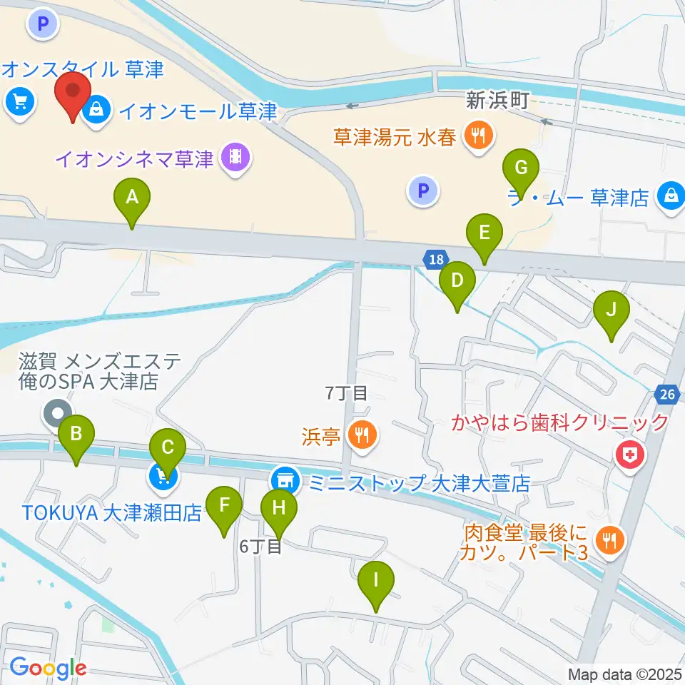 JEUGIAカルチャーセンター イオンモール草津周辺の駐車場・コインパーキング一覧地図