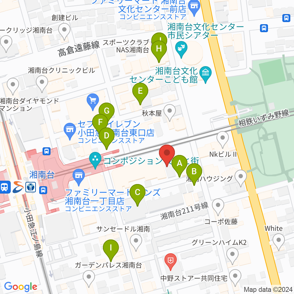 厚木楽器 アミ湘南台周辺の駐車場・コインパーキング一覧地図