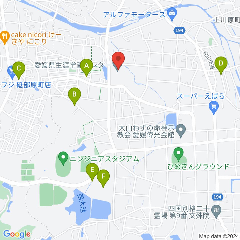 愛媛県生涯学習センター周辺の駐車場・コインパーキング一覧地図
