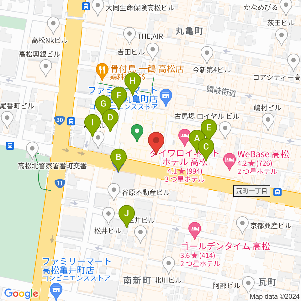 タワーレコード 高松丸亀町店周辺の駐車場・コインパーキング一覧地図