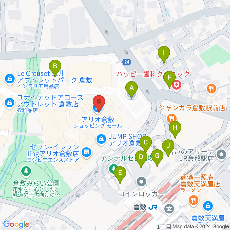 タワーレコード アリオ倉敷店周辺の駐車場・コインパーキング一覧地図