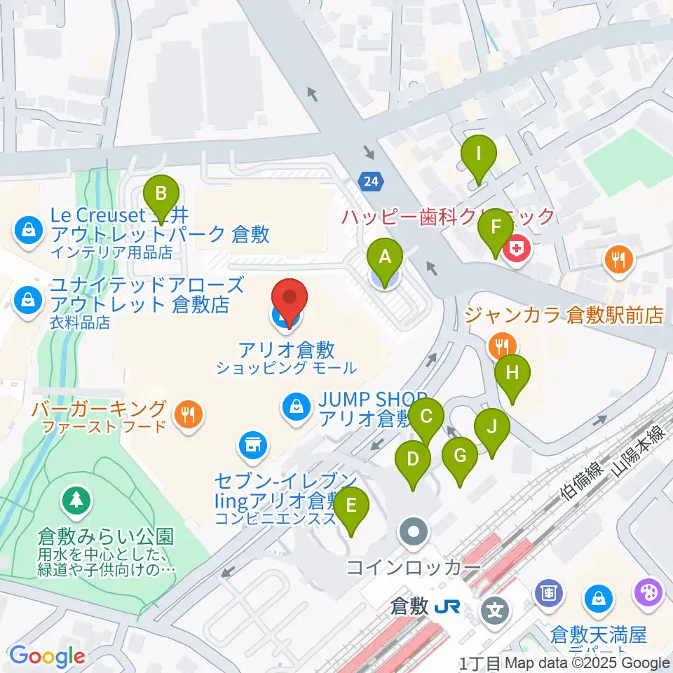 タワーレコード アリオ倉敷店周辺の駐車場・コインパーキング一覧地図