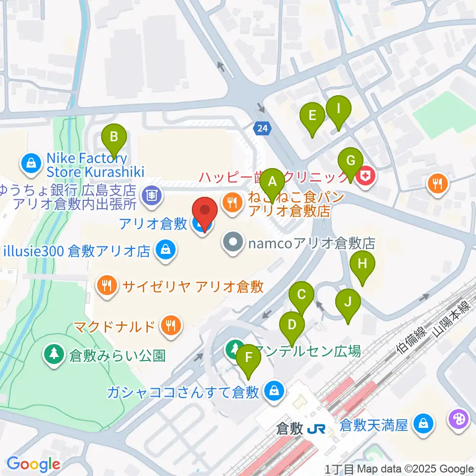 タワーレコード アリオ倉敷店周辺の駐車場・コインパーキング一覧地図