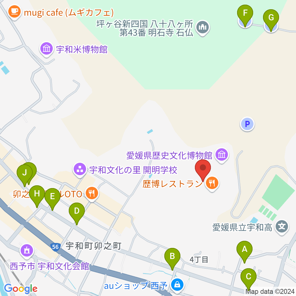 愛媛県歴史文化博物館周辺の駐車場・コインパーキング一覧地図