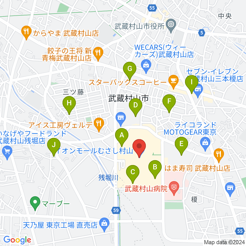 JEUGIAカルチャーセンター イオンモールむさし村山周辺の駐車場・コインパーキング一覧地図