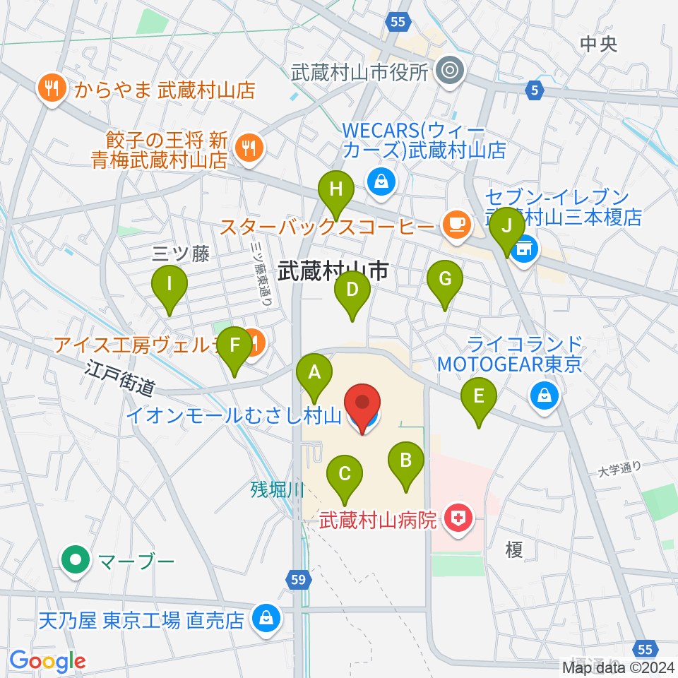 JEUGIAカルチャーセンター イオンモールむさし村山周辺の駐車場・コインパーキング一覧地図