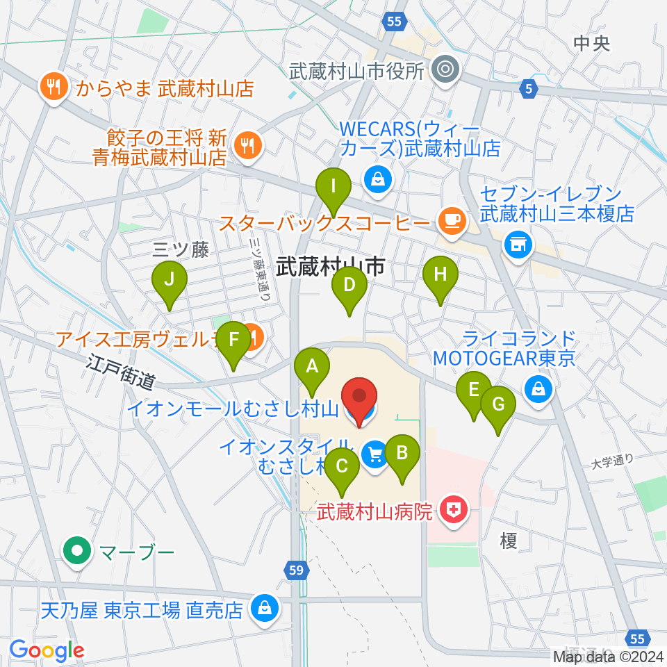 JEUGIAカルチャーセンター イオンモールむさし村山周辺の駐車場・コインパーキング一覧地図