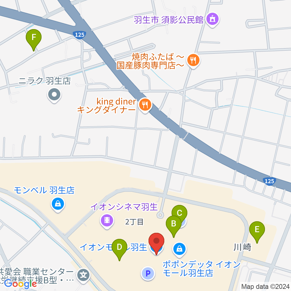 JEUGIAカルチャーセンター イオンモール羽生周辺の駐車場・コインパーキング一覧地図