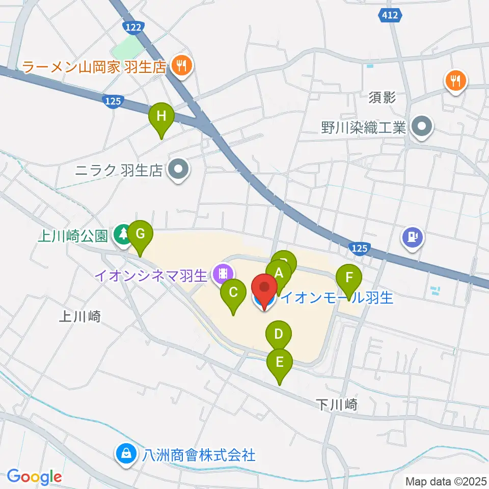 JEUGIAカルチャーセンター イオンモール羽生周辺の駐車場・コインパーキング一覧地図