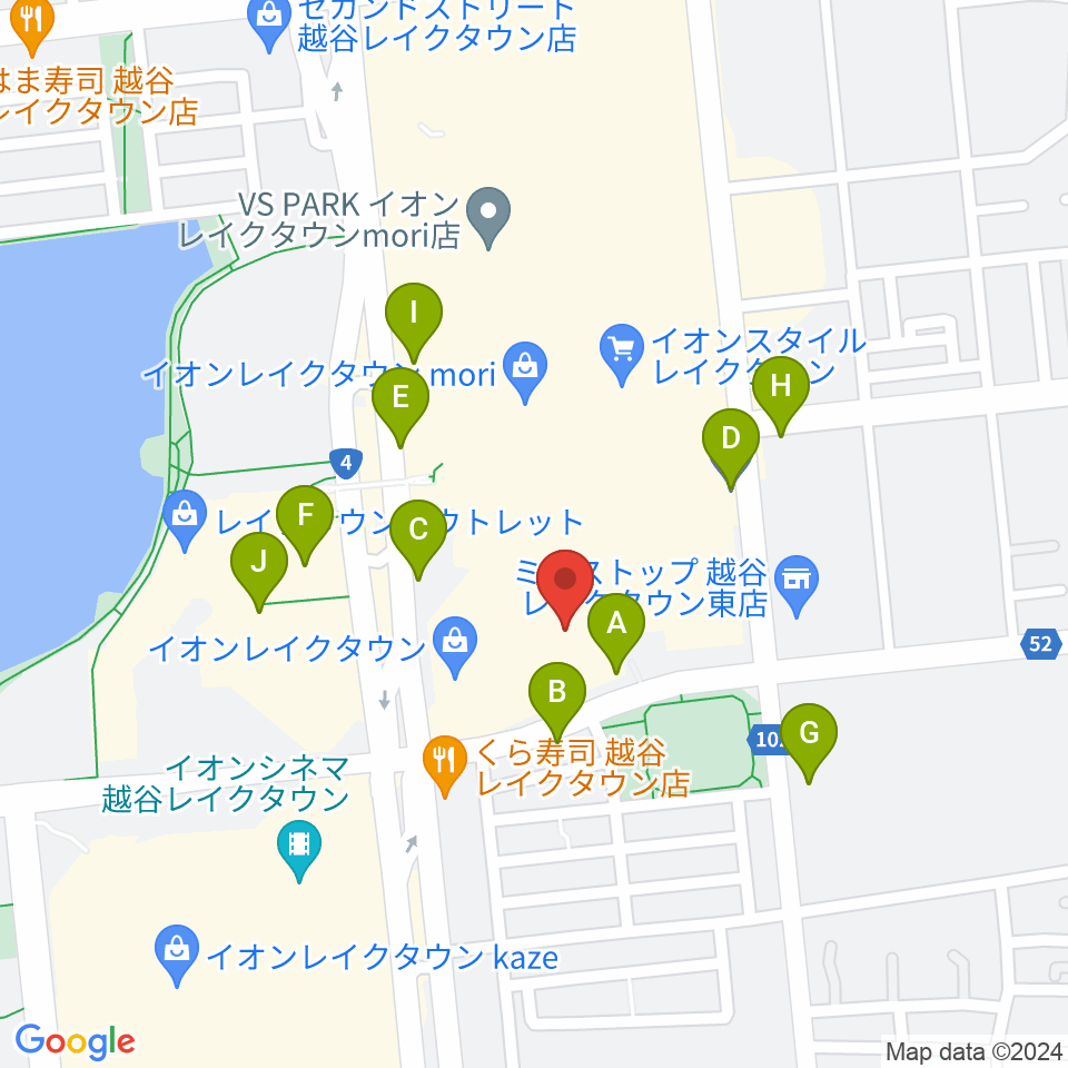 JEUGIAカルチャーセンター イオンレイクタウン周辺の駐車場・コインパーキング一覧地図