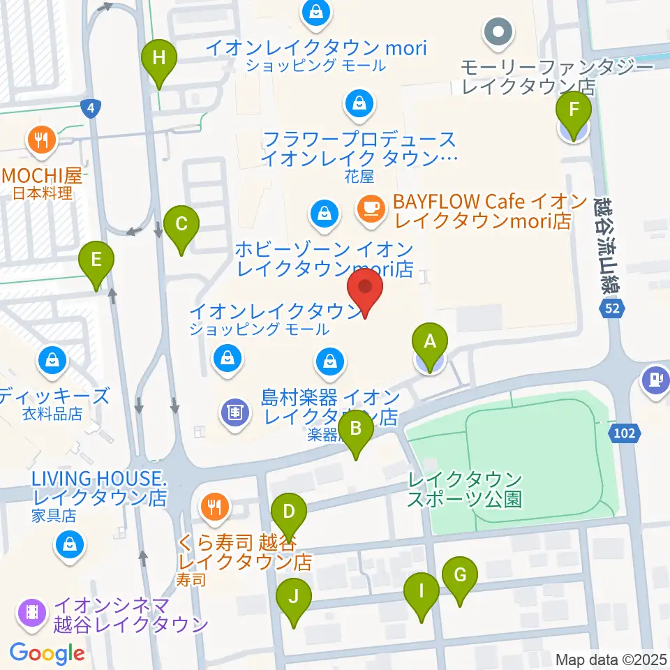 JEUGIAカルチャーセンター イオンレイクタウン周辺の駐車場・コインパーキング一覧地図