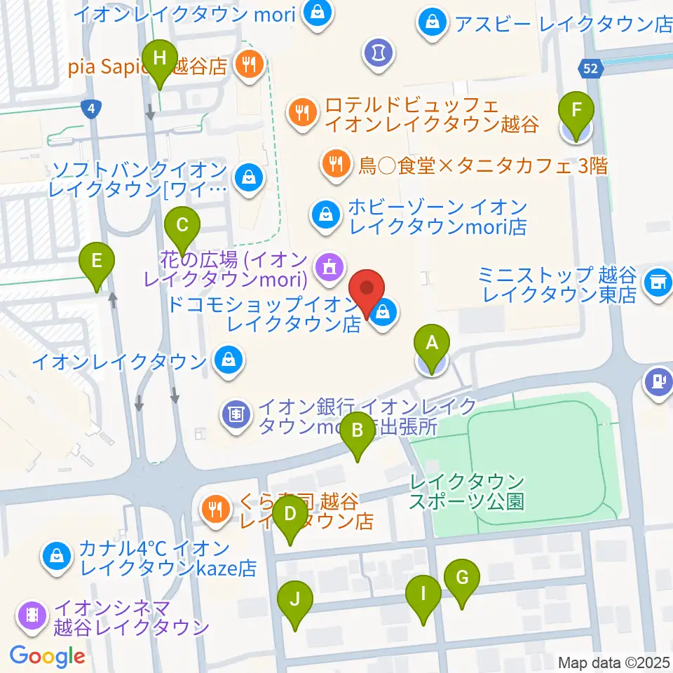 JEUGIAカルチャーセンター イオンレイクタウン周辺の駐車場・コインパーキング一覧地図