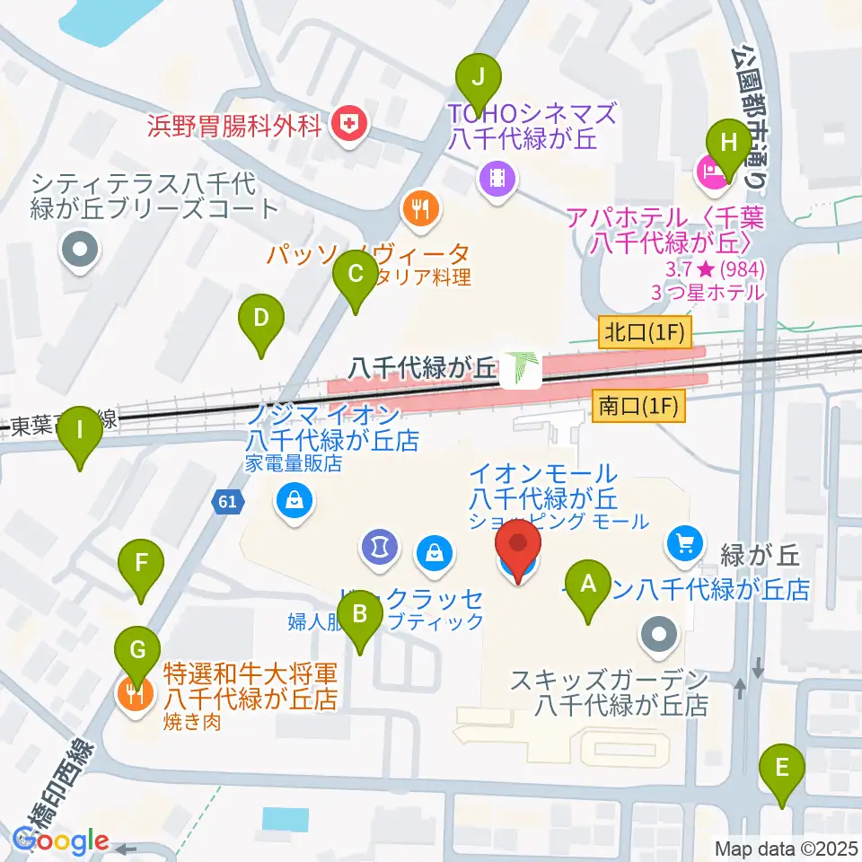 JEUGIAカルチャーセンター イオンモール八千代緑が丘周辺の駐車場・コインパーキング一覧地図